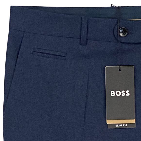 Boss Dress Pants Men's 38x33 Slim Fit Dark Blue Wool Blend Raw Hem Stretch NEW - Picture 6 of 14